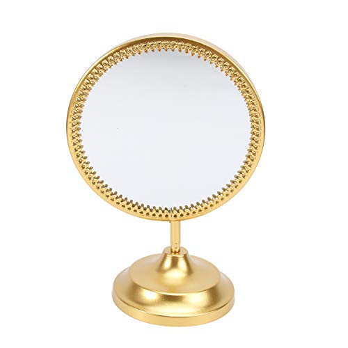 1PC Vintage Round Tabletop Makeup Mirror with Stand - Golden Retro Vanity Mirror for Dressing Room, Bathroom & Bedroom Beauty Essentials