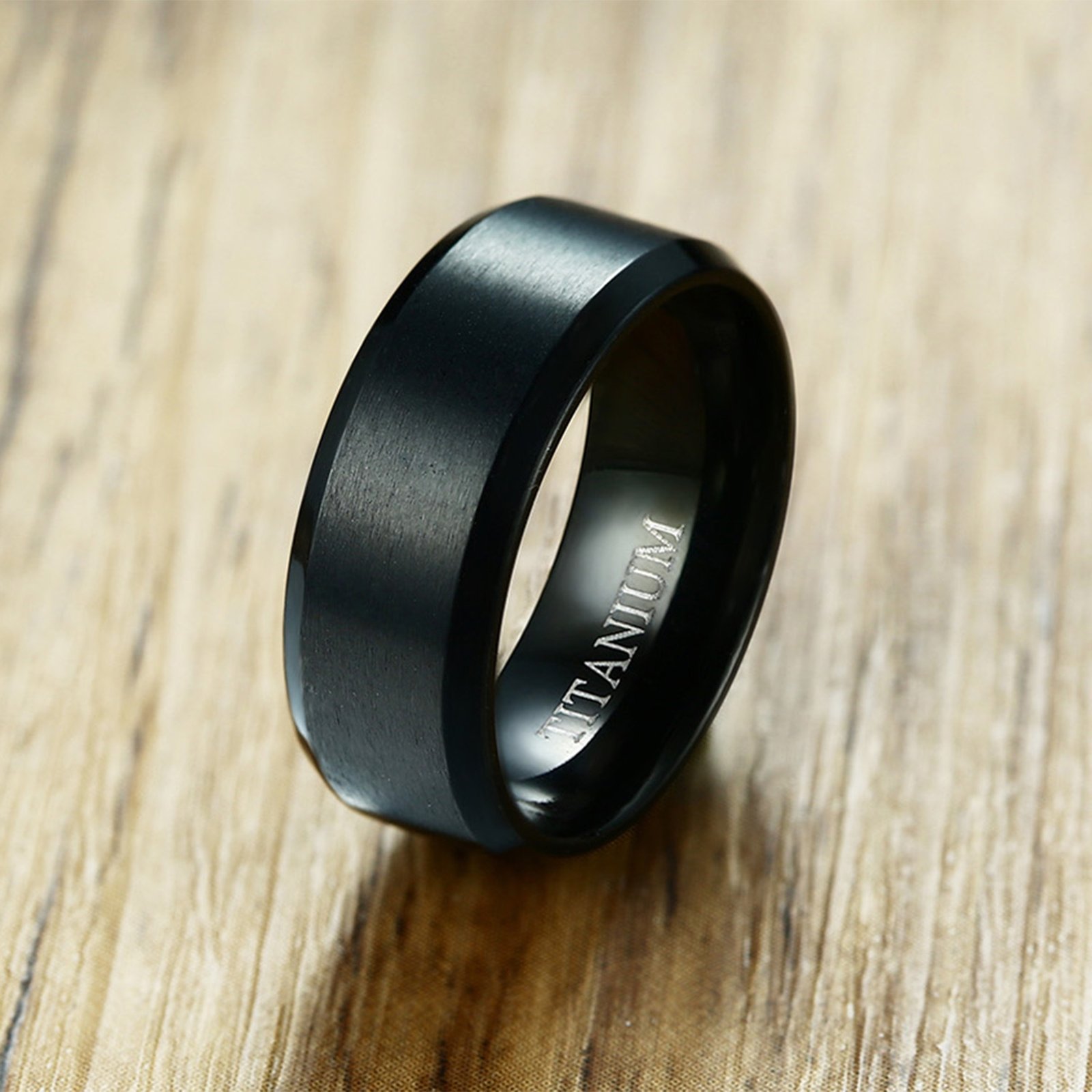 Epinki 8MM Black Stainless Steel Men's Engagement Ring - Brushed Plain Band Wedding Promise Ring for Him - Perfect for Proposals, Anniversaries & Special Occasions