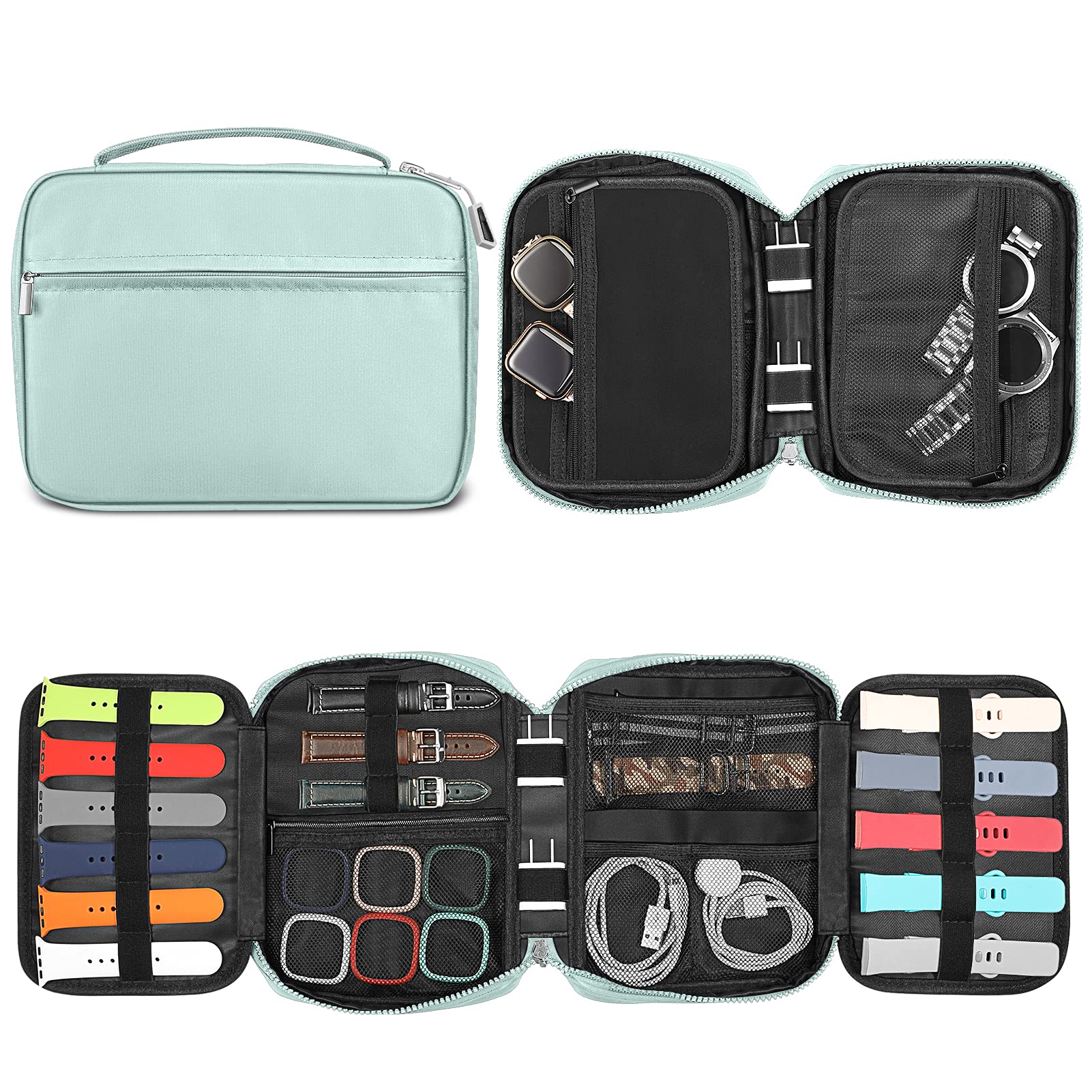 Fintie Watch Bands Storage Bag - Waterproof Travel Organizer Case for Apple Watch Straps, Watch Band Pins & Cables - Compact Watch Accessories Pouch (Blue) - Perfect for Travel, Gym & Daily Storage