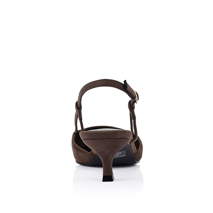 Lucas Slingback Kitten Heels - Chocolate Brown Micro Suede Women's Shoes for Work, Office & Special Occasions