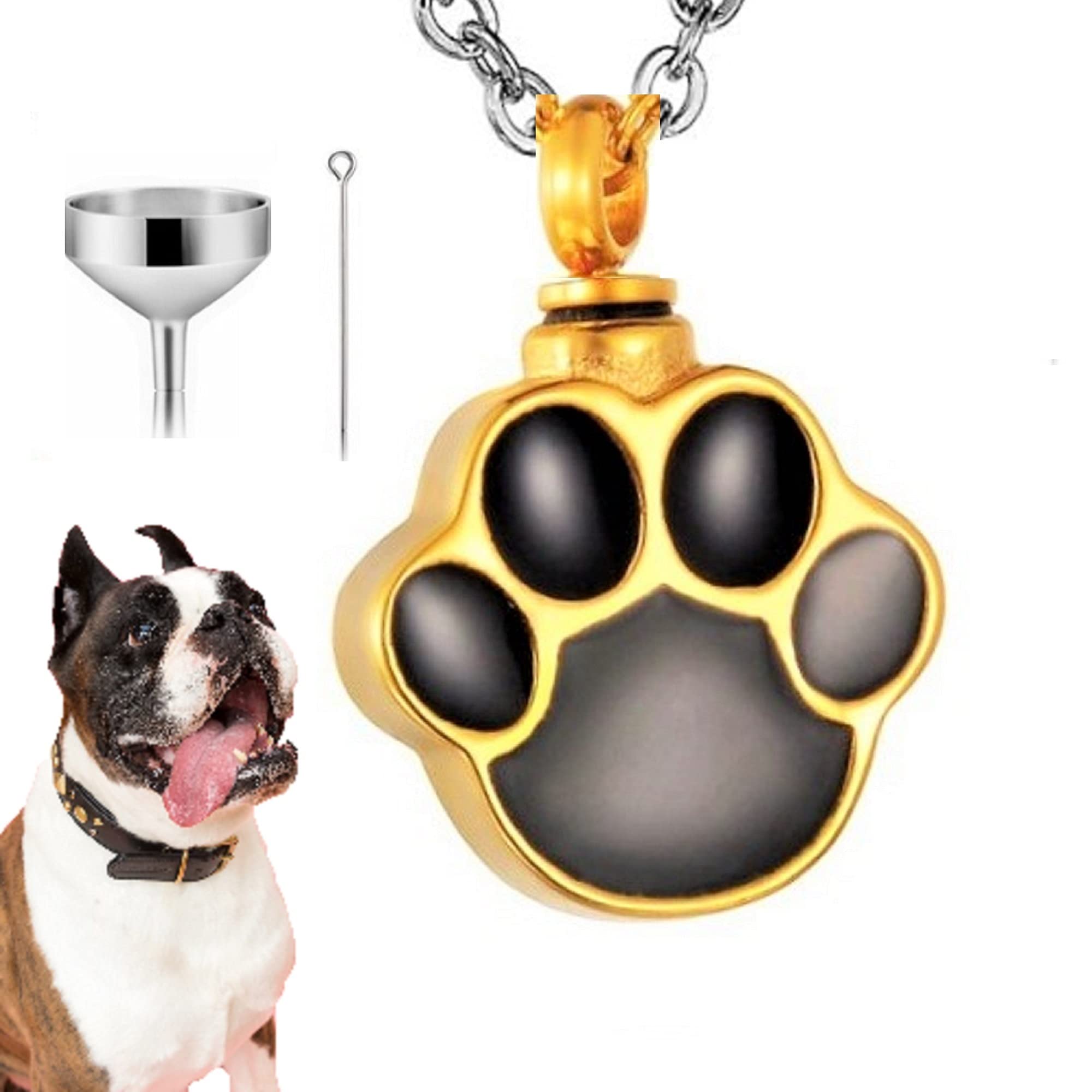 IN SELECT Gold Paw Locket Memorial Cremation Urn Necklace for Pet Ashes - Stainless Steel Keepsake Pendant with Silver Chain for Dogs & Cats - Perfect Pet Loss Memorial Jewelry for Grieving Pet Owners