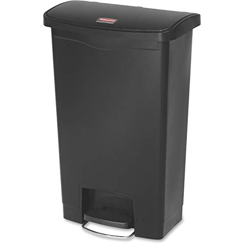 Rubbermaid Commercial 13 Gallon Slim Step-On Trash Can - Black Plastic Garbage Bin for Kitchen, Office, Bathroom | Durable & Space-Saving Waste Container