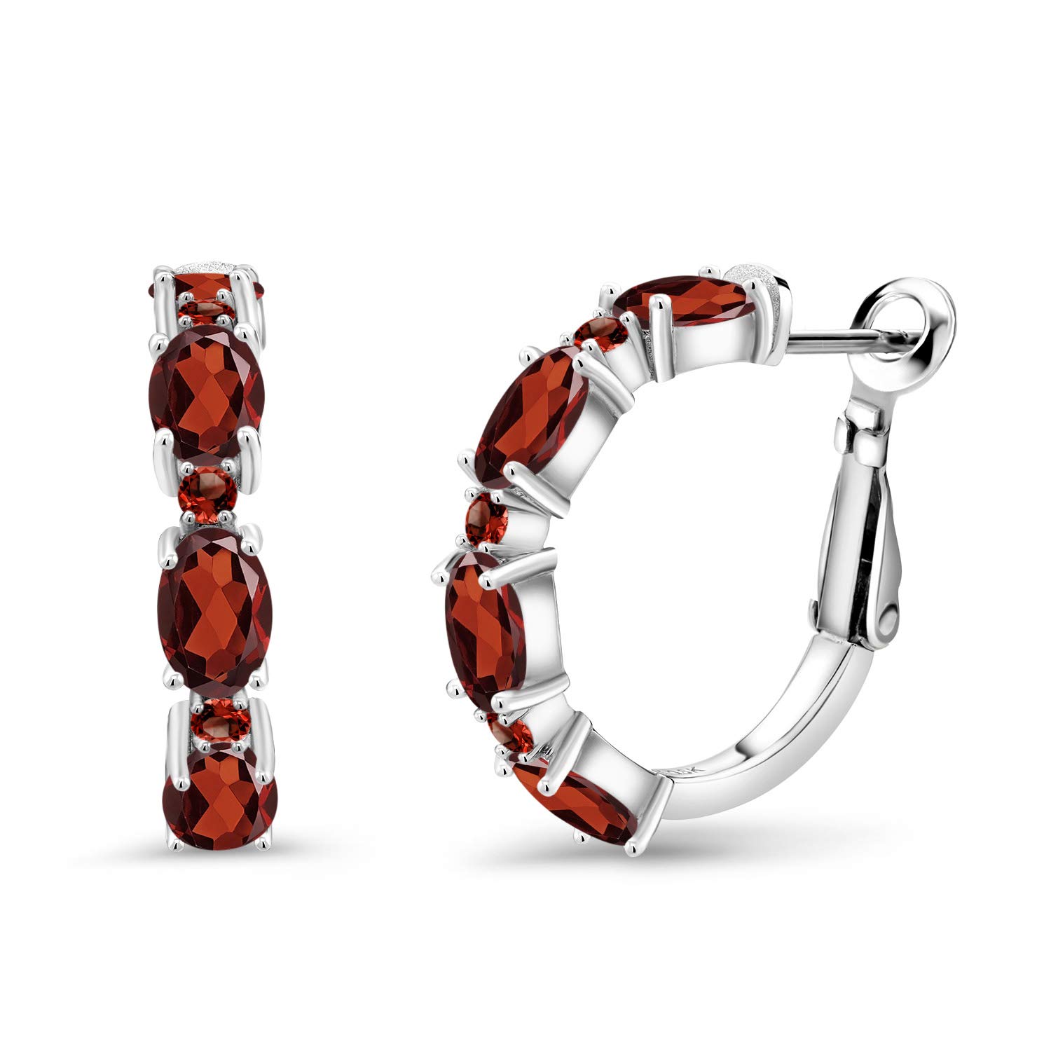4.85 Ct Oval Red Garnet 925 Sterling Silver Hoop Earrings for Women | Gem Stone King | Elegant Dangle Earrings for Party, Wedding & Evening Wear