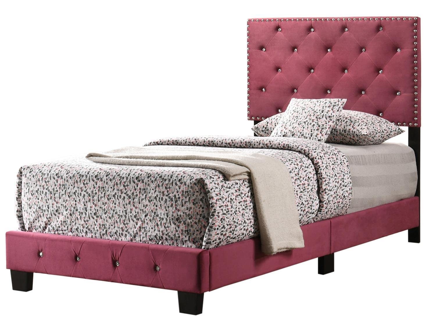 Modern Cherry Wood Twin Panel Bed Frame - Stylish Indoor Bedroom Furniture for Small Spaces, Dorms & Guest Rooms