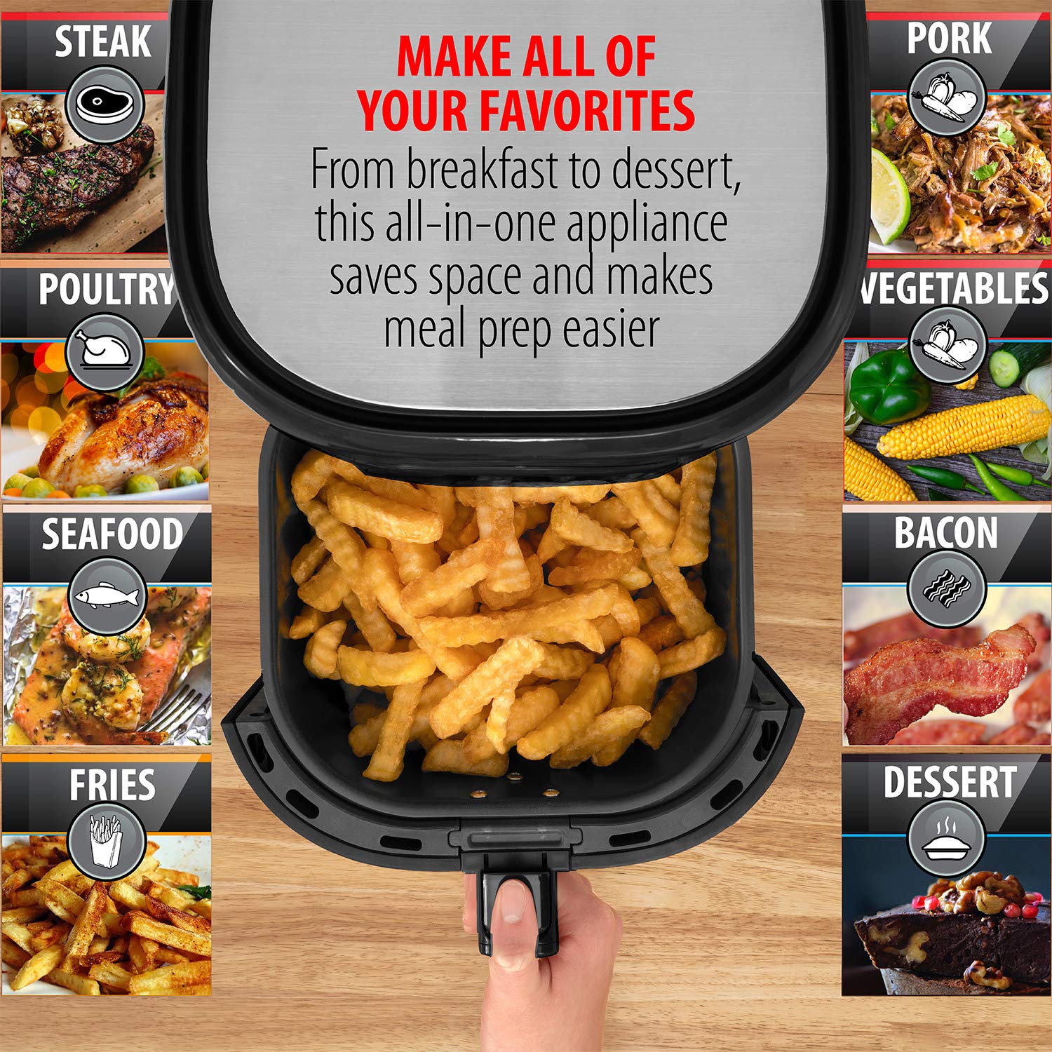 Deco Chef 3.7QT Digital Air Fryer with 6 Preset Functions - LED Touch Screen, Adjustable Temp & Timer, Dishwasher Safe Nonstick Basket - ETL Certified Black Air Fryer for Healthy Cooking, Family Meals & Quick Snacks