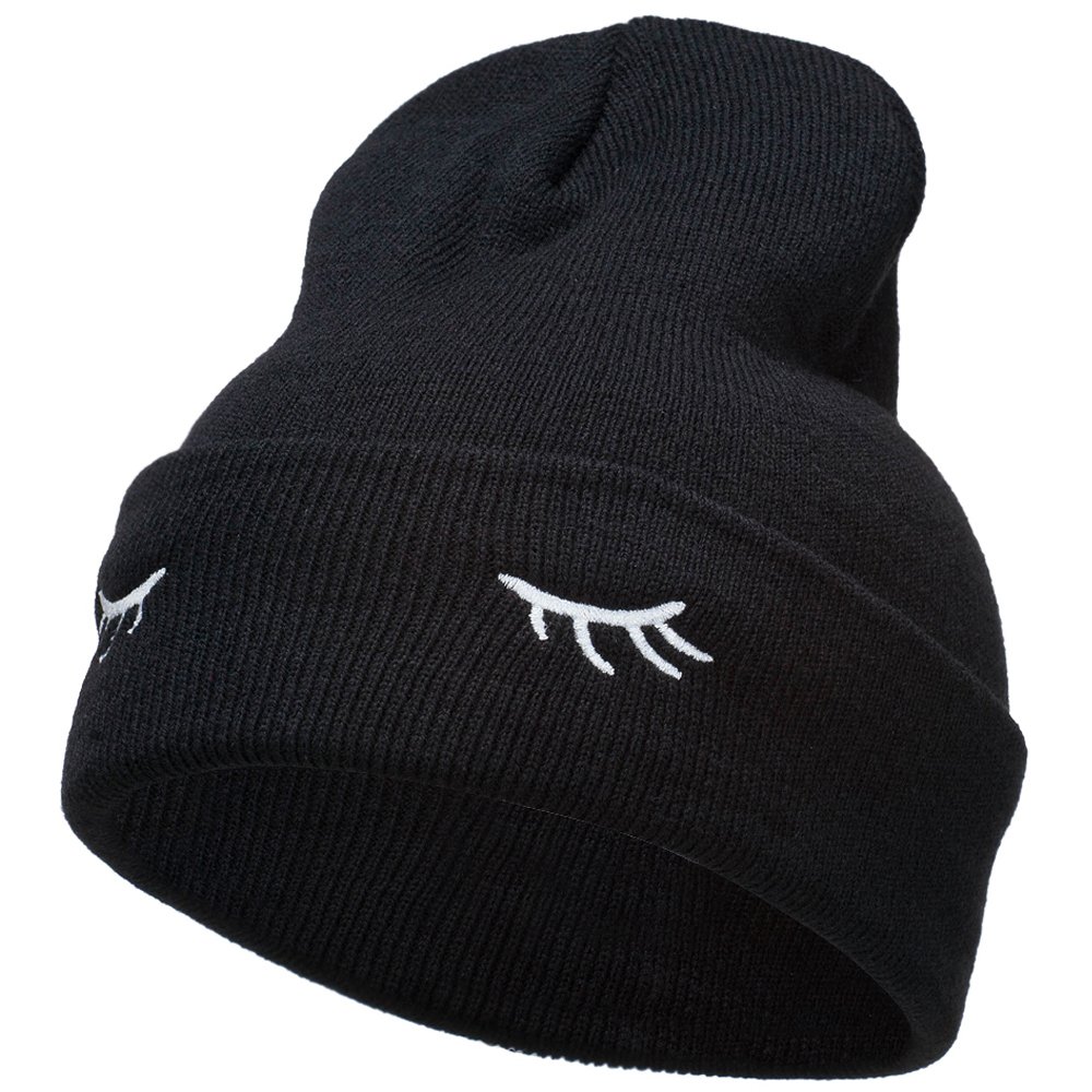 E4Hats.com Embroidered Eyelashes 12 Inch Long Beanie - Stylish Winter Hat for Women, Fashionable Knit Cap for Cold Weather & Outdoor Activities