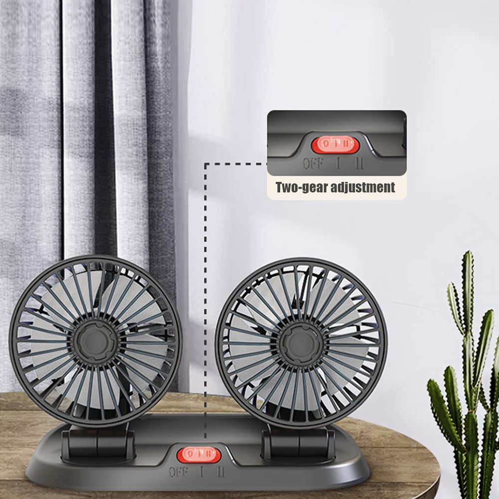 Dual Head USB Car Fan - Powerful 2-Speed Dashboard Vent Fan with High Airflow for Summer | Perfect for Cars, Trucks & RVs | Stay Cool on Road Trips & Commutes