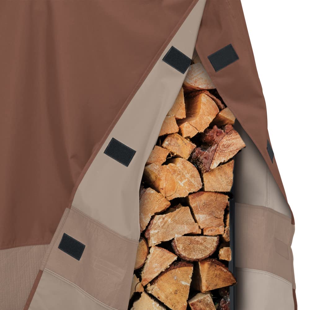 Duck Covers ULR502644 Ultimate Log Rack Cover 48 Inch Wide, Mocha Cappuccino - Heavy Duty Waterproof Outdoor Firewood Storage Cover for Patio, Deck, Backyard & Garden Protection