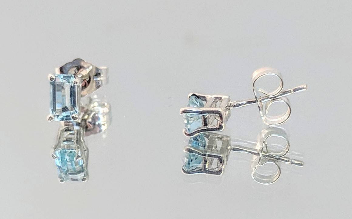 Natural Aquamarine Emerald Cut Stud Earrings - Solid Sterling Silver or 14K Gold (Yellow/White/Rose) - 5x3mm & 10x8mm Birthstone Jewelry - Perfect for March Birthdays, Anniversaries & Everyday Elegance
