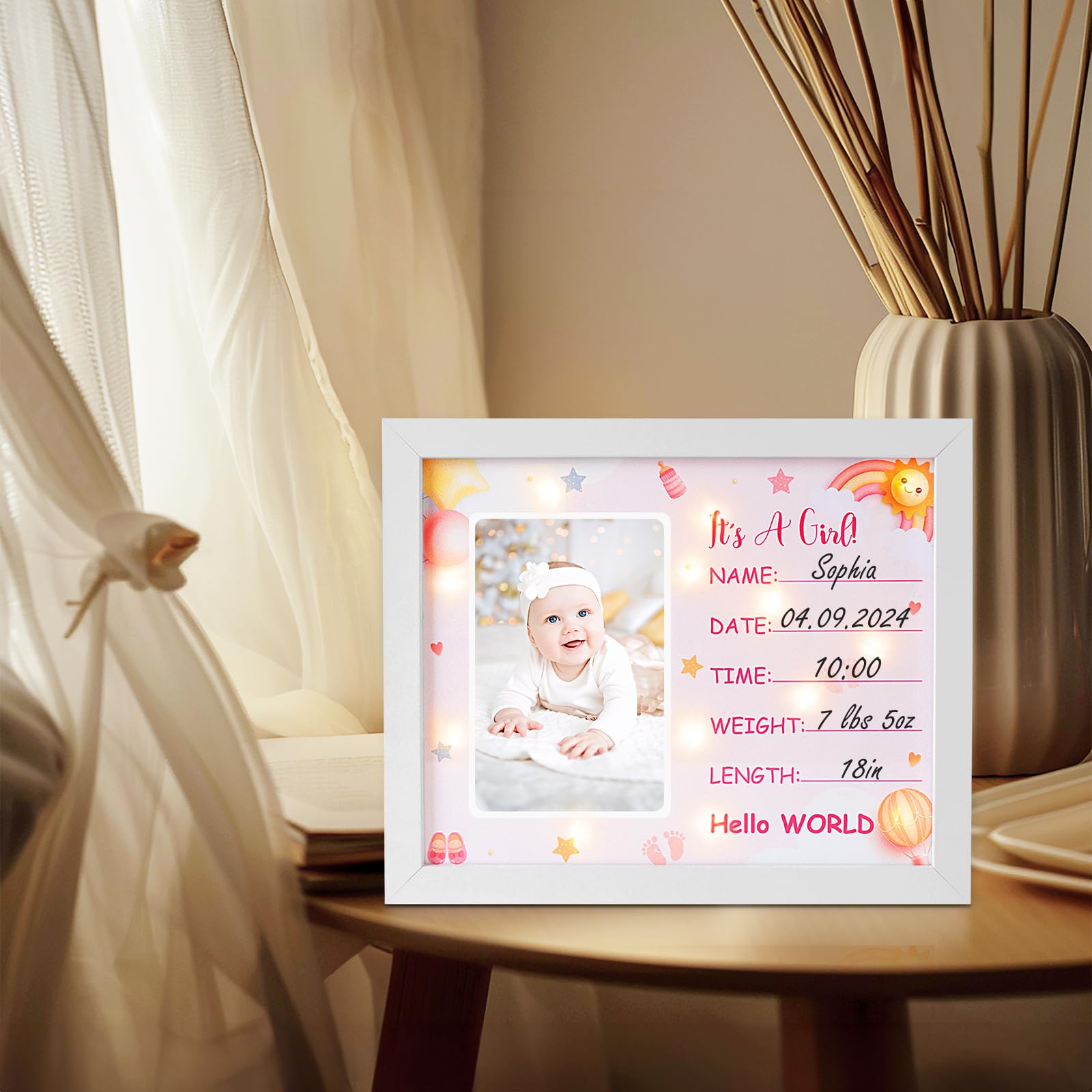 Personalized LED Shadow Box Picture Frame - Baby Girl Birth Announcement Sign, Gender Reveal Gift for New Parents | Perfect for Baby Showers, Nursery Decor & Newborn Welcome Gifts | Must-Have Baby Registry Essential