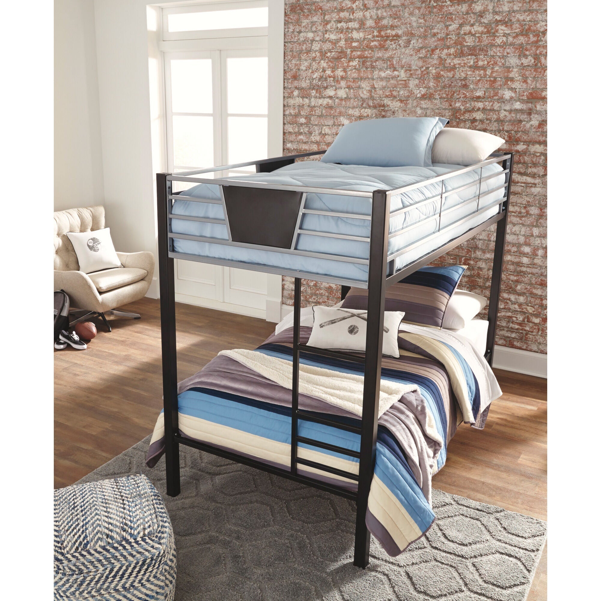 Dinsmore Twin Over Twin Bunk Bed with Ladder - Space-Saving Kids Bedroom Furniture for Small Rooms & Sleepovers