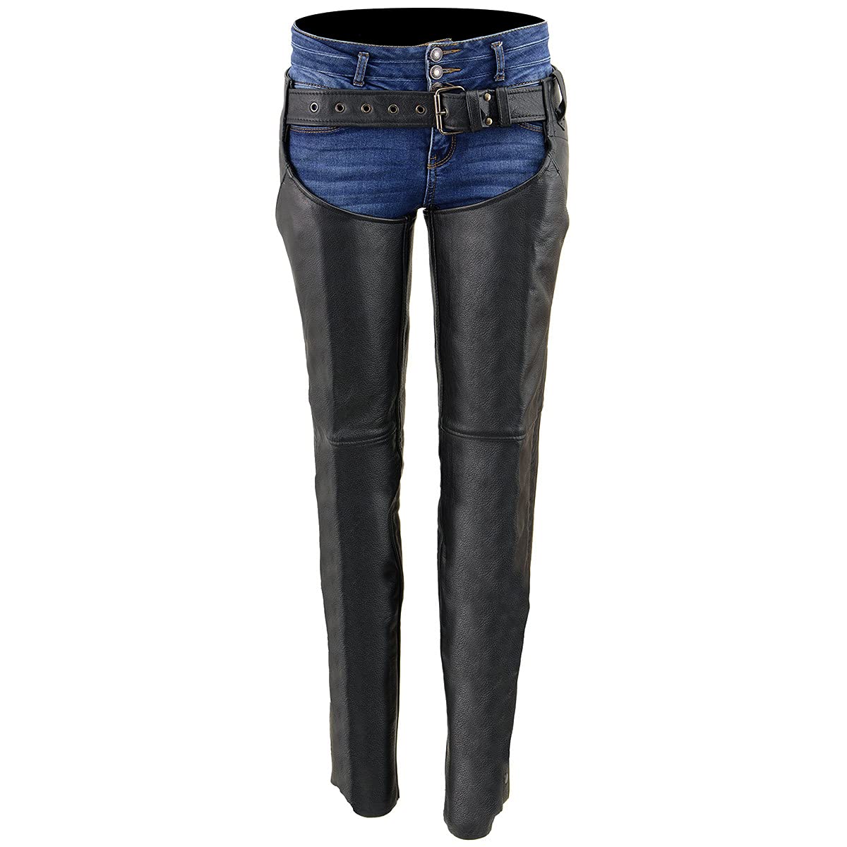 Milwaukee Leather LKL6700 Women's Classic Black Leather Chaps with Hip Pocket - Motorcycle Riding Gear for Harley & Cruiser Bikes - Perfect for Bikers & Outdoor Adventures