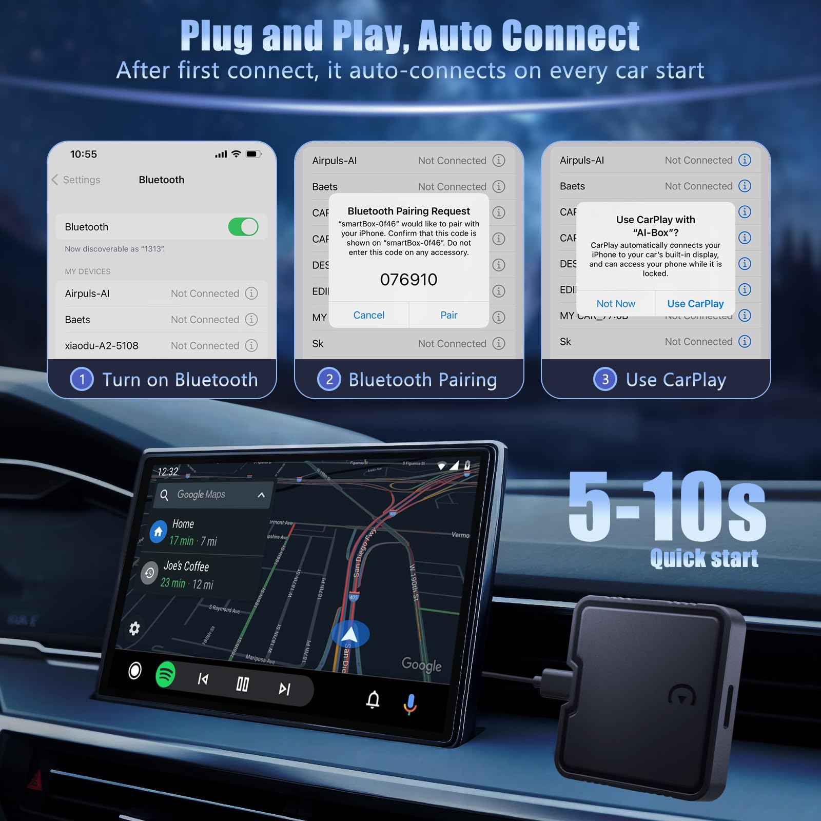 2025 Upgraded Wireless CarPlay Adapter - Plug & Play Apple CarPlay & Android Auto Dongle with Netflix/YouTube Support, TF Card Slot - Compatible with Cars Since 2015 & iPhone iOS10+ - Perfect for Long Road Trips & In-Car Entertainment