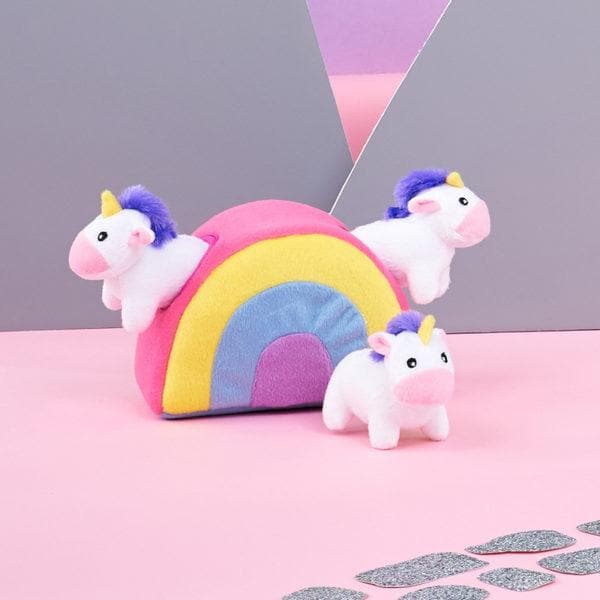 **Rainbow Plush Unicorn Dog Toy - Soft & Durable Zippy Burrow for Playtime & Cuddling - Perfect for Small & Medium Dogs**