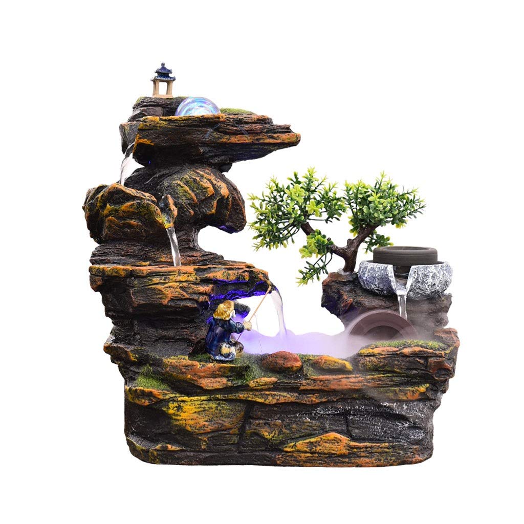 AVEO Rockery Water Fountain - Indoor Desktop Feng Shui Waterfall with Lucky Wheel for Home & Office Decor, Perfect Gift for Relaxation & Meditation (Size L)