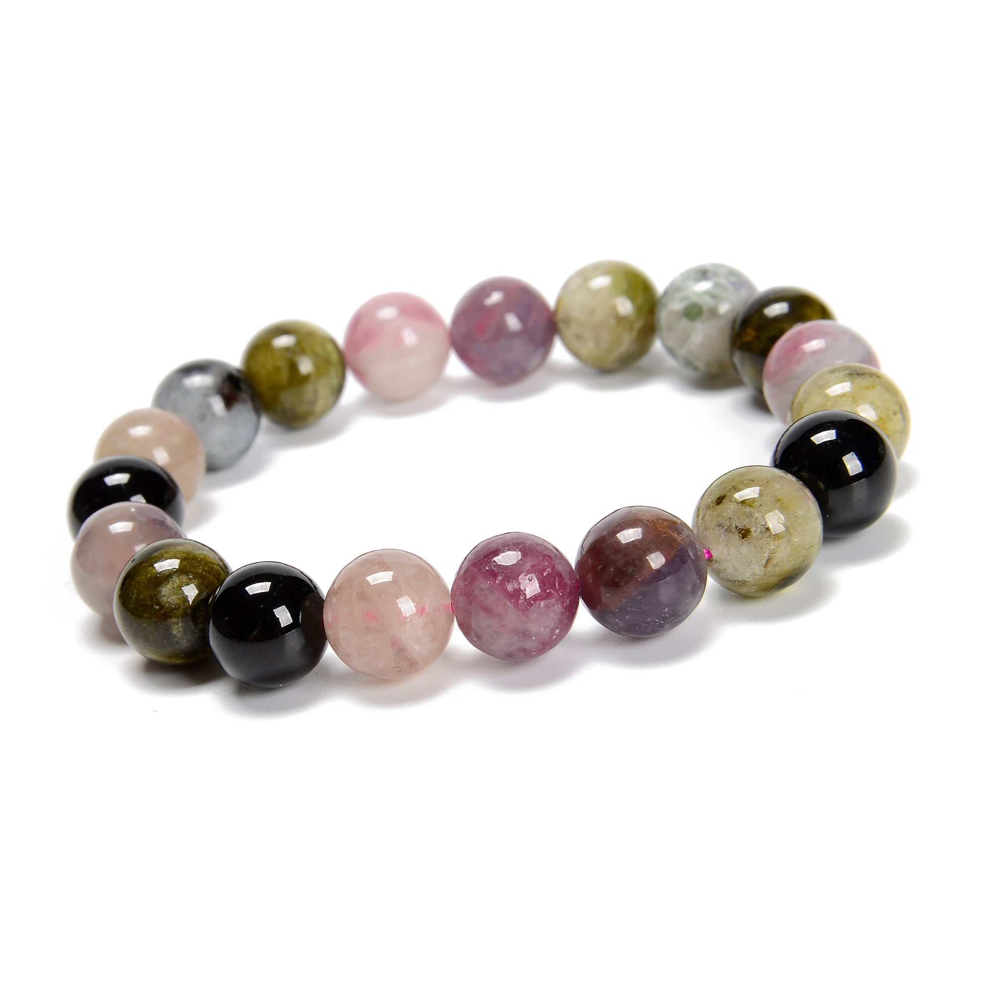 10mm Smooth Round Tourmaline Beaded Bracelet - 7.5'' Adjustable Length - Healing Crystal Jewelry for Women - Perfect for Meditation, Yoga & Energy Balancing