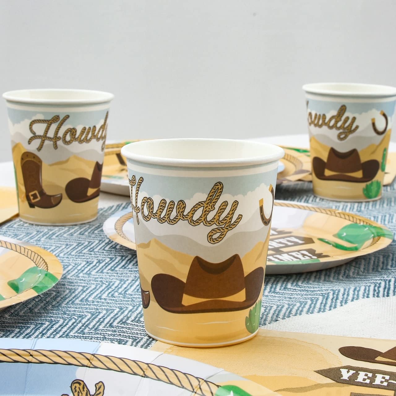 Western Birthday Party Supplies Set for 24 Guests - Cowboy & Cowgirl Themed Dinner Plates, Dessert Plates, Cups & Napkins - Rodeo Decorations for Kids, Boys & Girls Birthday Parties - Perfect for Wild West, Cowboy & Western Theme Parties