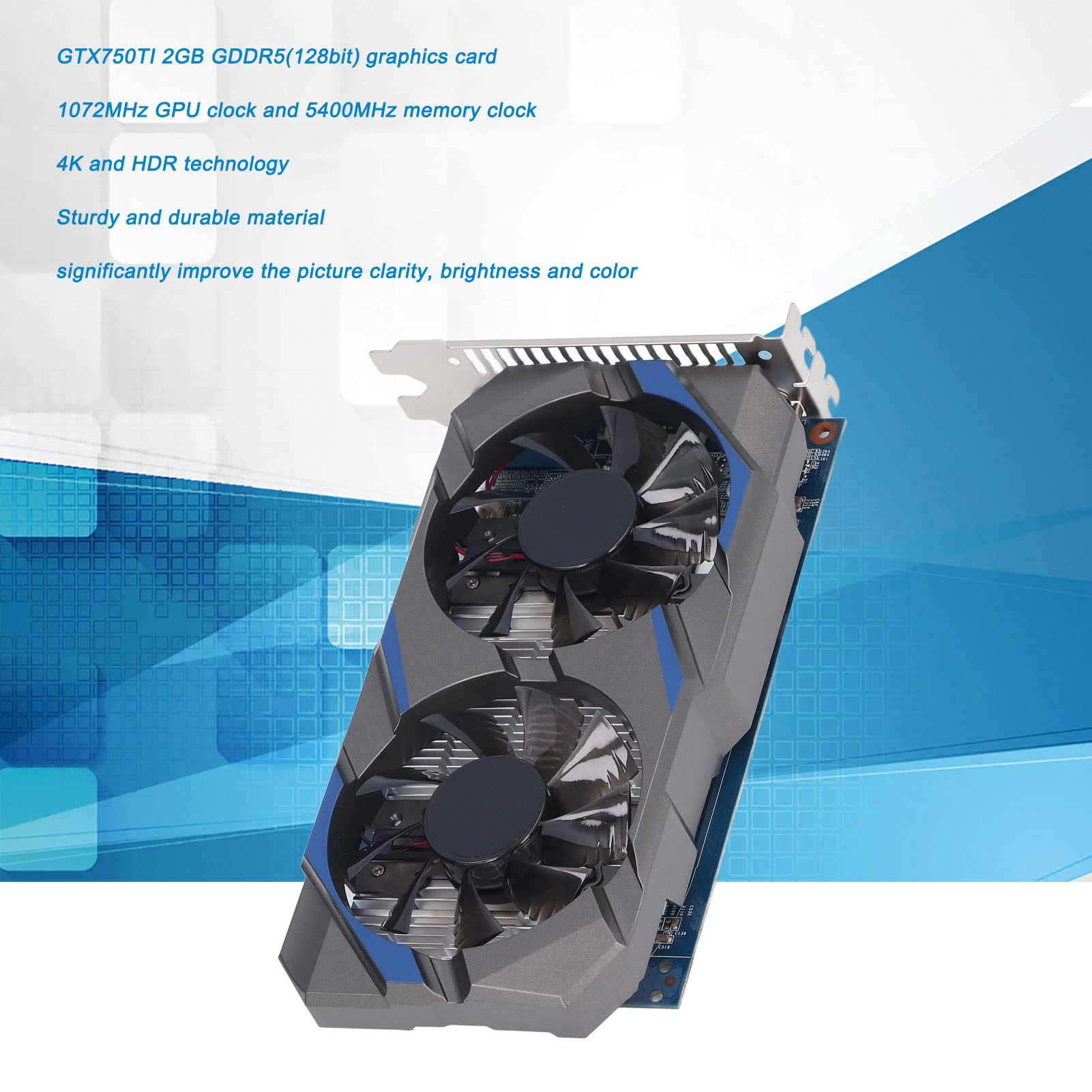 ASHATA GeForce GTX 750 Ti 2GB GDDR5 128Bit PCIe 3.0 Gaming Graphics Card with Dual Cooling Fans - DVI/VGA/HDMI Output, Low Noise PC Video Card for Gaming, Streaming & Home Theater PCs