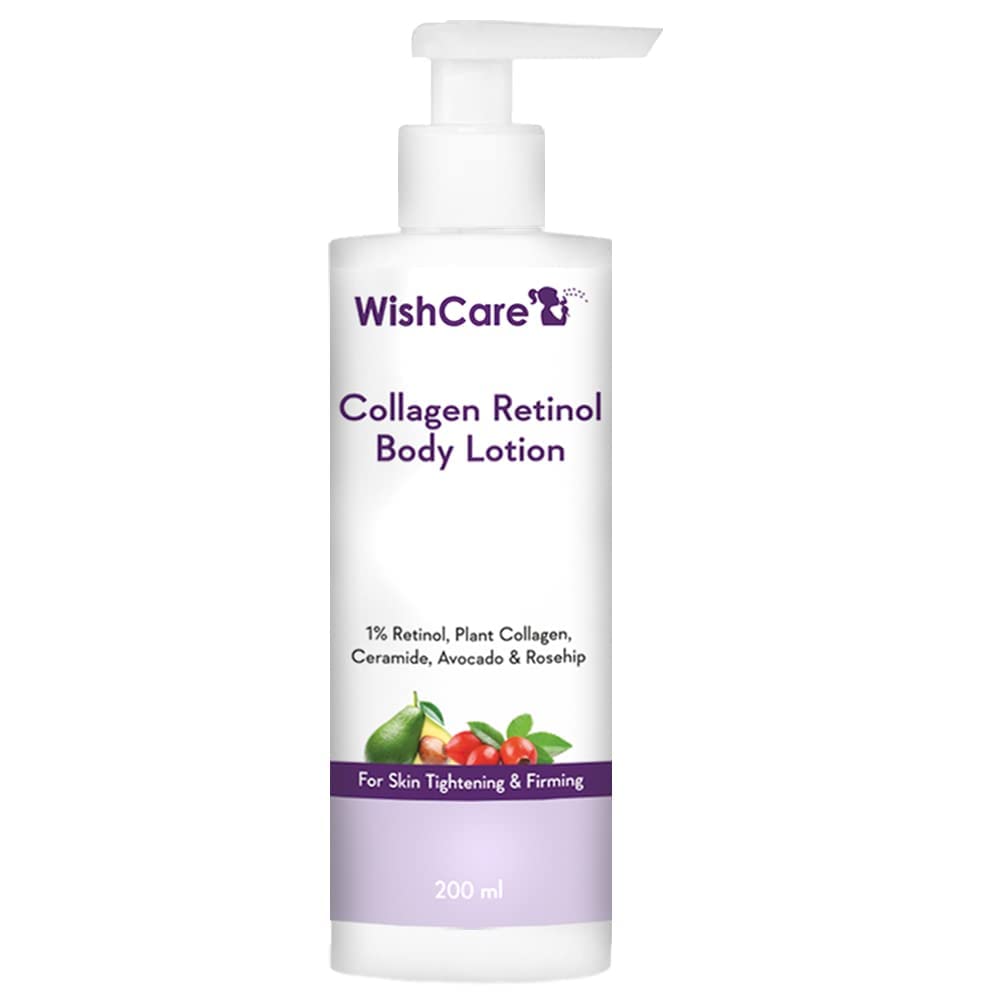 W'ishCare Collagen 1% Retinol Body Lotion for Skin Tightening & Firming - Anti-Aging Moisturizer with Niacinamide, Ceramide, Rosehip & Avocado Oil - Hydrating & Nourishing Cream for Men & Women - 6.76 Fl Oz - Perfect for Daily Skincare Routine & Post-Shower Use
