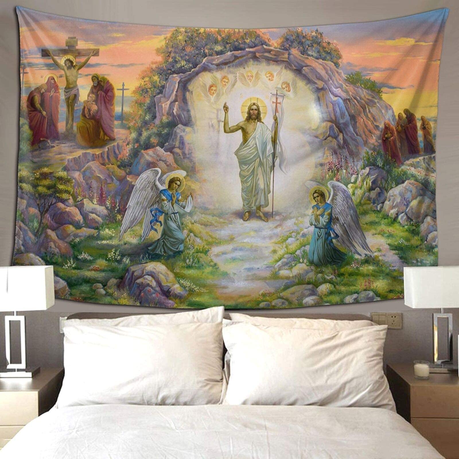 Christian Bible Verses Wall Decor - Jesus Christ & Resurrection Tapestry 60x40 Inch - Inspirational Scripture Wall Hanging for Bedroom, Bible Study & Prayer Groups - Perfect for Home Worship & Spiritual Decor