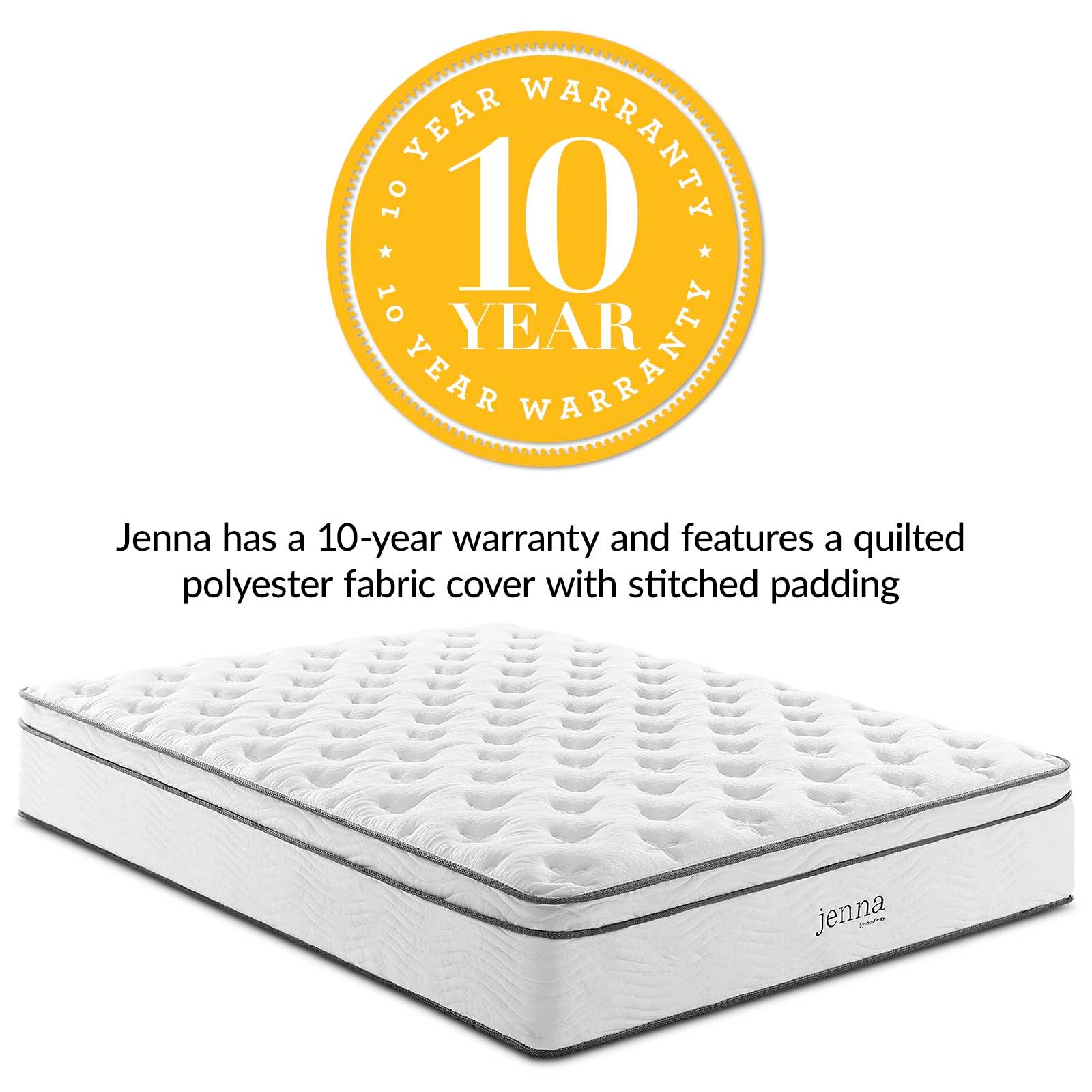 Jenna Innerspring Mattress - Queen Size, Medium Firm Support for Back Pain Relief, Breathable Cool Sleep - Perfect for Bedroom, Guest Room & Apartment