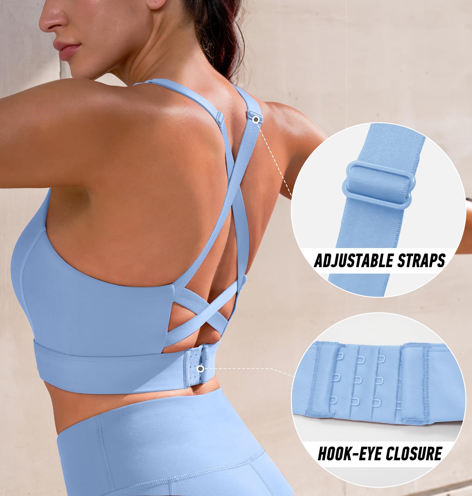 Ewedoos High Impact Sports Bra for Women - Adjustable Support, Push Up Workout Running Bras - Perfect for Gym, Yoga & High Intensity Training