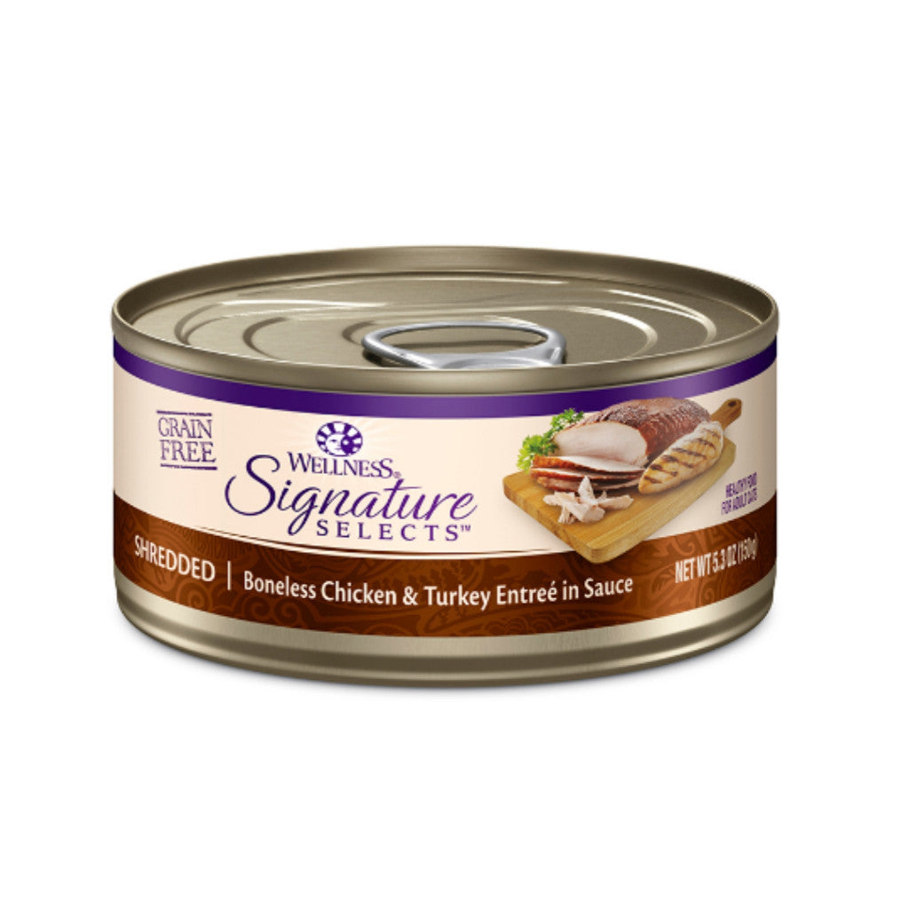Wellness Core Signature Selects Grain-Free Cat Food - Chunky Pate with Flaked Shredded Meat, 150g Can, Healthy Adult Cat Food for Weight Management & Digestion - Perfect for Mealtime or as a Nutritious Topper