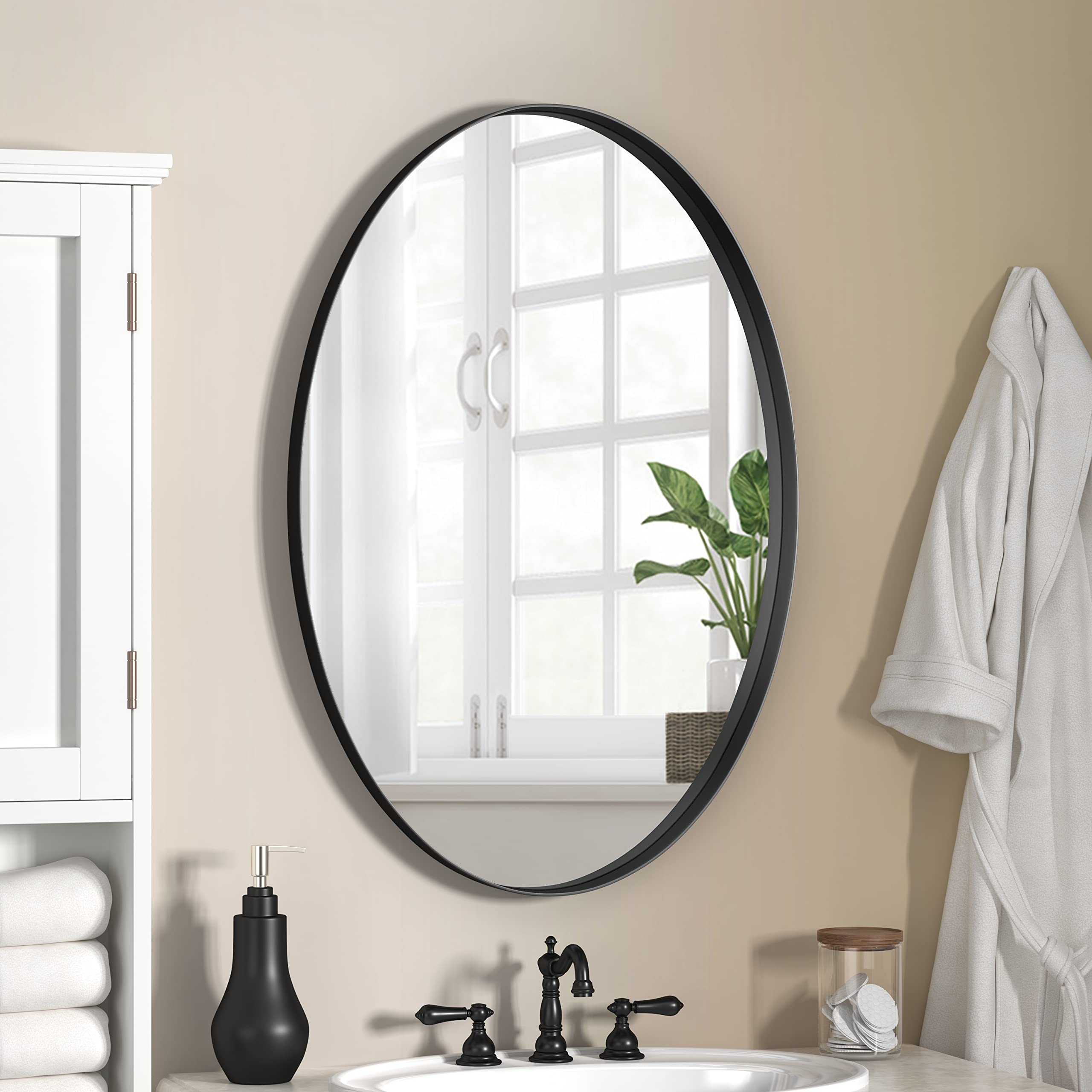 18×28 Inch Oval Black Metal Wall Mirror - Bathroom Vanity Mirror for Living Room, Entryway, Bedroom | Decorative Wall Mounted Mirror for Home Décor & Makeup Application
