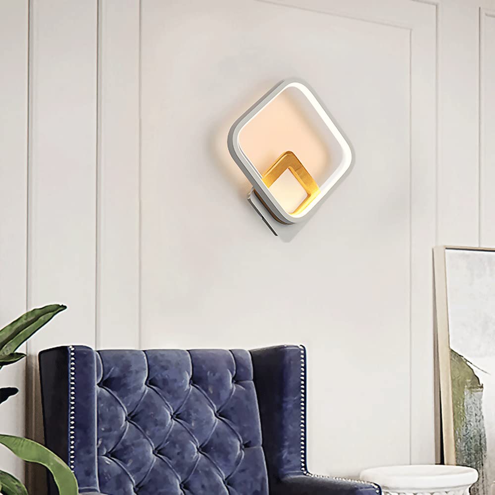Modern LED Wall Sconce - Square Bedroom Bedside Lamp with Acrylic Shade, Simple Metal Corridor Lighting, Creative Ring Design for Home Decor | Perfect for Bedroom, Hallway, and Living Room Ambient Lighting