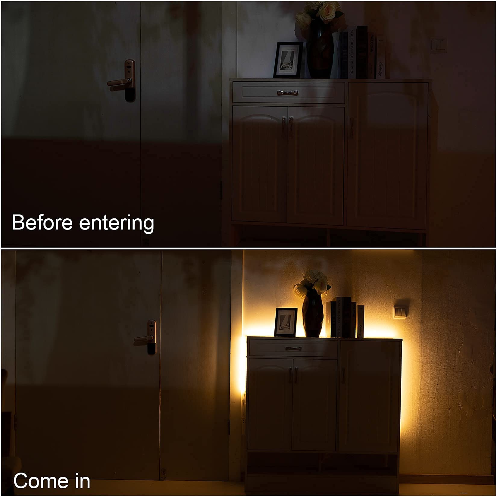 WOBANE Rechargeable Motion Sensor LED Strip Lights - 2 Pack, 6.56ft Battery Operated Closet Lighting with 2700K Warm White for Wardrobe, Stairs, Pantry, Cupboard, Bed, Locker | Perfect for Night Lighting, Home Safety & Dark Space Illumination