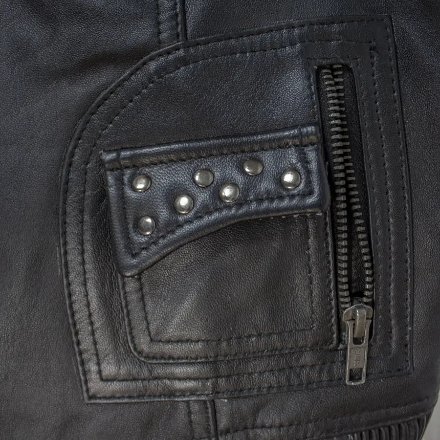 Stylish Open Road Women's Studded Leather Vest - Fashionable Biker Jacket for Motorcycle Riding & Casual Outfits