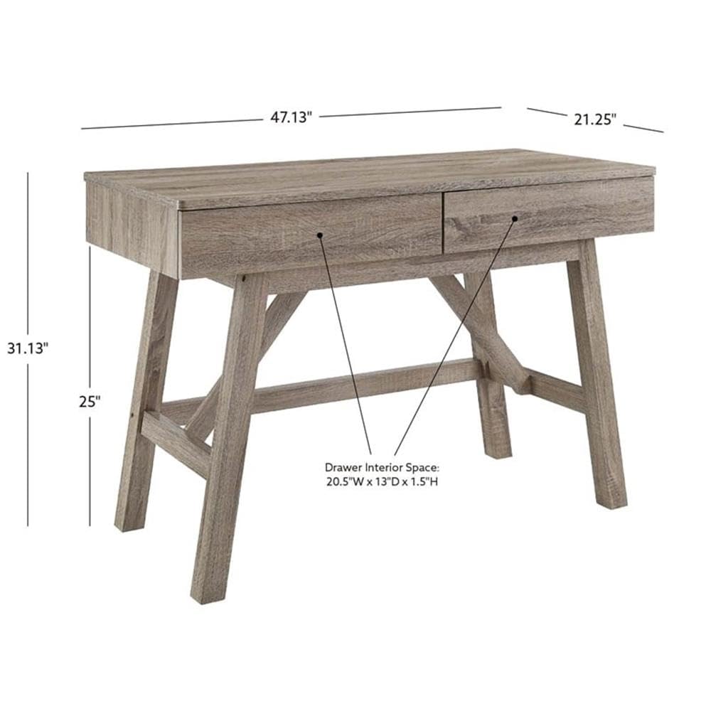 Allora 2-Drawer Small Transitional Wood Space Desk in Gray Wash - Compact Home Office Desk for Small Spaces, Dorm Room, Bedroom & Study Area