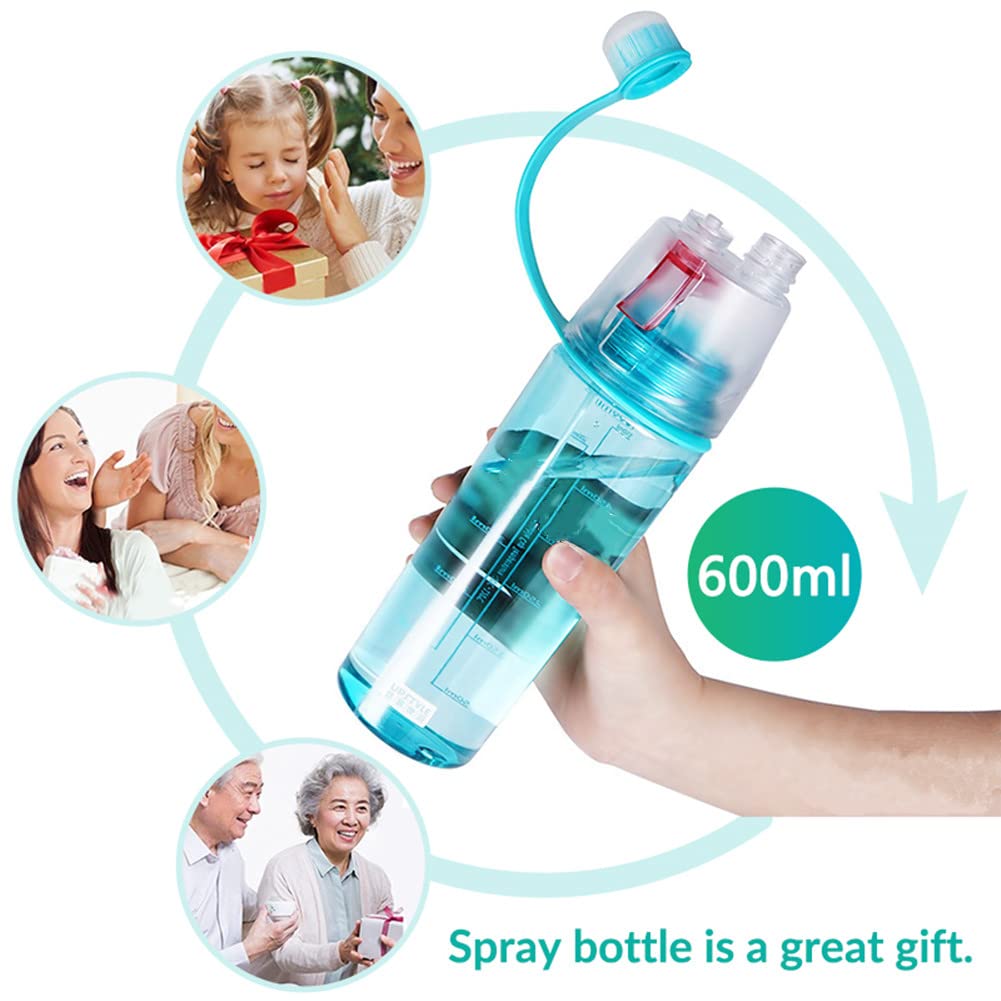 BPA Free 600ml Sports Water Spray Bottle for Cycling, Running & Hiking - Gym & Outdoor Use (Blue)