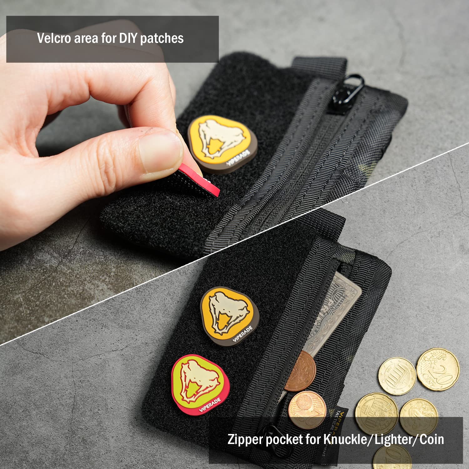 Viperade VE15 Small EDC Pouch - Compact Pocket Organizer with DIY Patches Area for Cards, Tools & Everyday Carry Gear | Perfect for Outdoor Adventures, Travel & Daily Organization