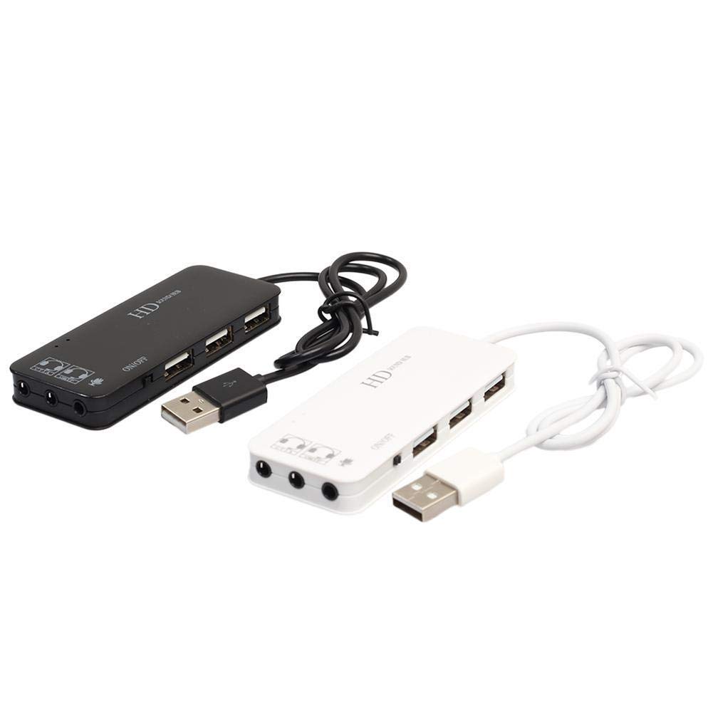 Koanhinn 3-Port USB 2.0 Hub with 7.1 Channel Sound Card & Headset Microphone Adapter for PC - Black | Perfect for Gaming, Streaming & Conference Calls