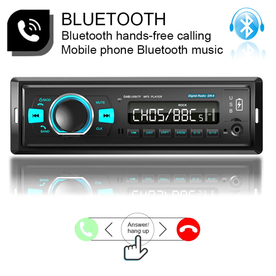 NC 1 Din Car Stereo with DAB/DAB+/FM Receiver, Bluetooth 4.2, Dual USB Ports, MP3 Player, U-Disk & TF Card Support - Perfect for In-Car Entertainment & Hands-Free Driving