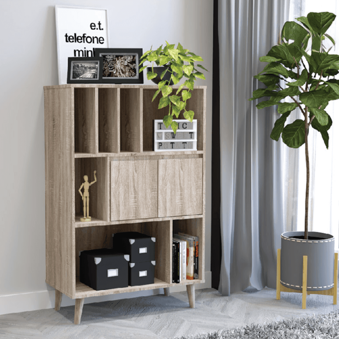 Holdun Wooden Bookshelf Display Unit - Rustic Solid Wood Bookcase for Home, Office, or Library - Perfect for Organizing Books, Decor, and Collectibles