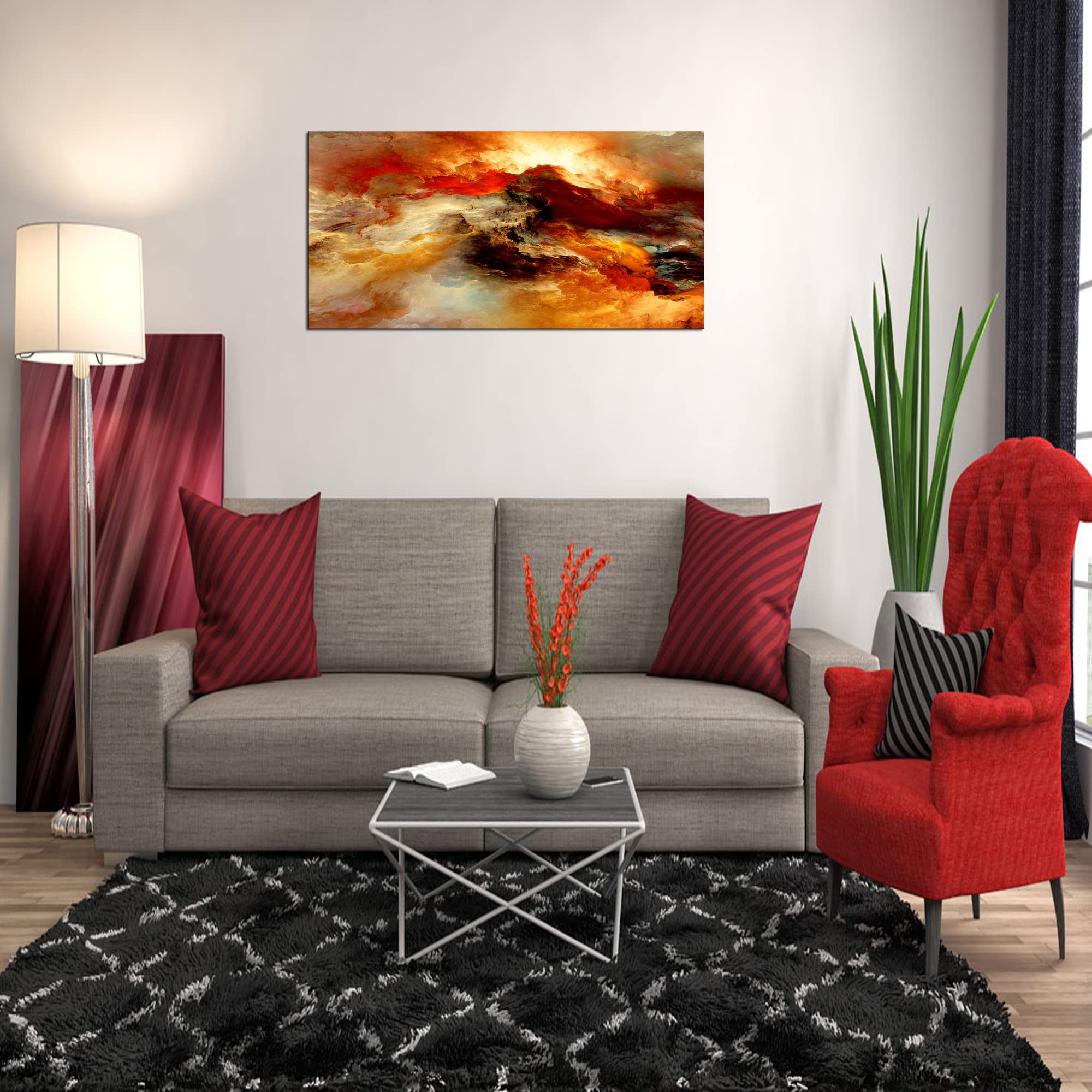 Abstract Orange Flow Canvas Wall Art - Framed Ready to Hang Painting for Living Room, Bedroom, Kitchen & Office Decor | Modern Home Wall Decor for Contemporary Spaces