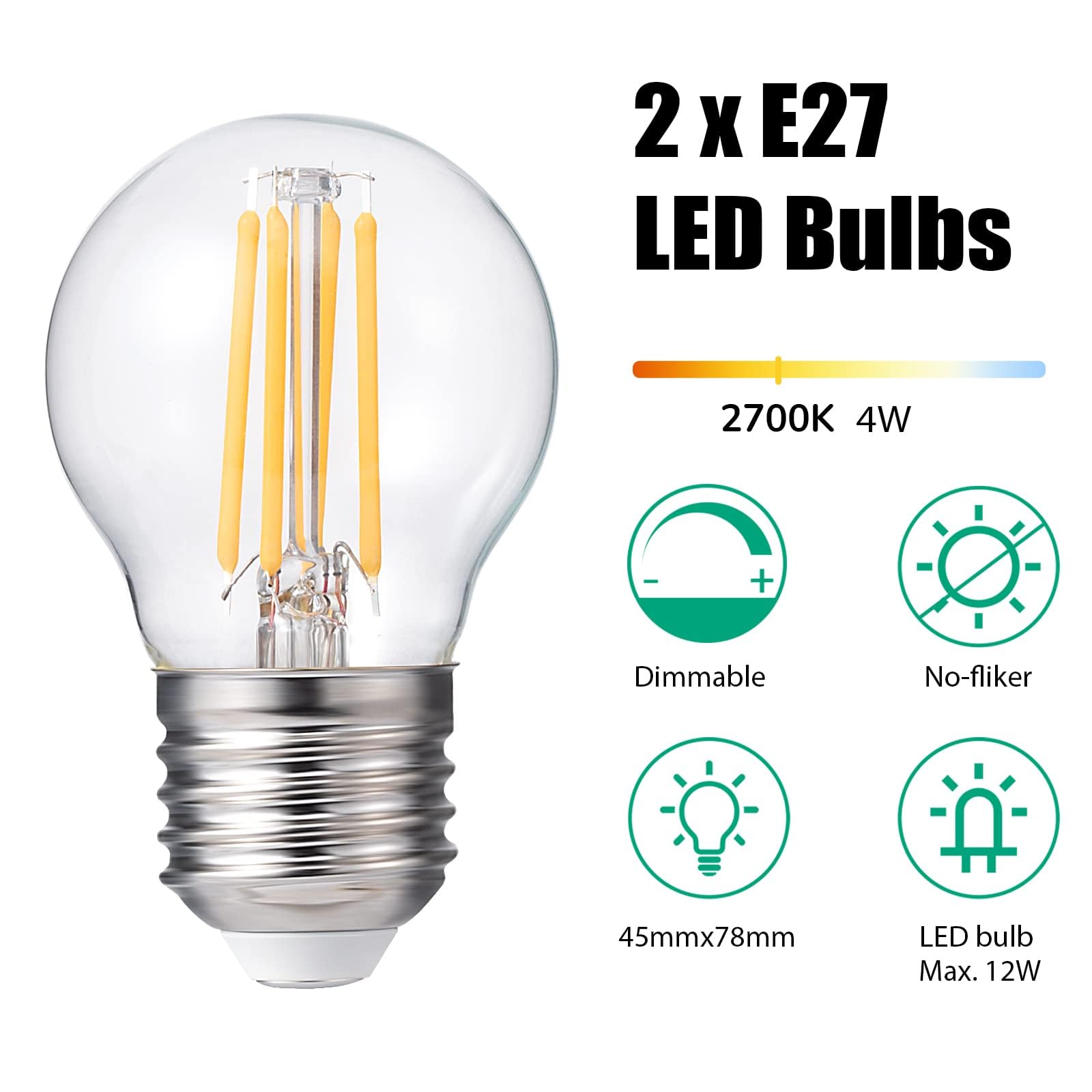 EDISHINE 2-Pack Dimmable Bedside Lamps with USB A+C Charging Ports, Touch Control Table Lamps for Bedroom & Living Room, Grey (LED Bulbs Included) - Perfect for Night Reading and Modern Home Decor