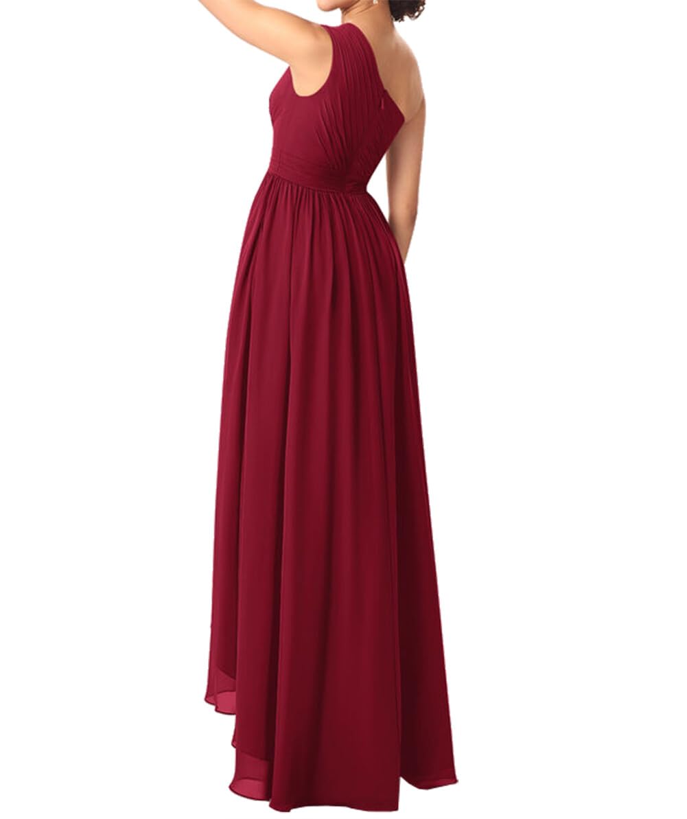 JAEDEN Elegant One Shoulder High Low Pleat Chiffon Bridesmaid Dress 2025 - Perfect for Weddings, Formal Events & Special Occasions