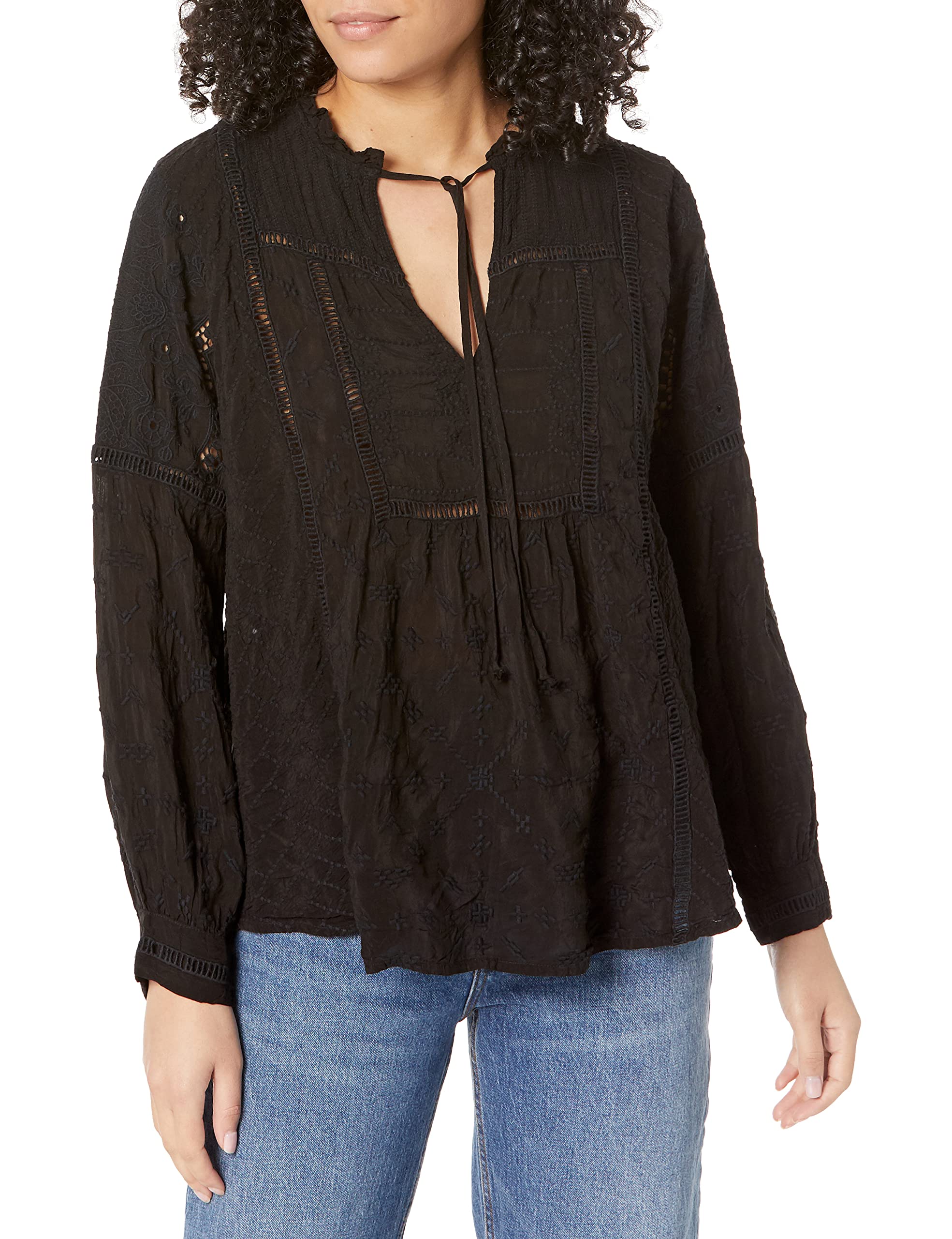Johnny Was Women's Embroidered Long Sleeve Blouse - Boho Chic Floral Top for Casual Wear, Office & Special Occasions
