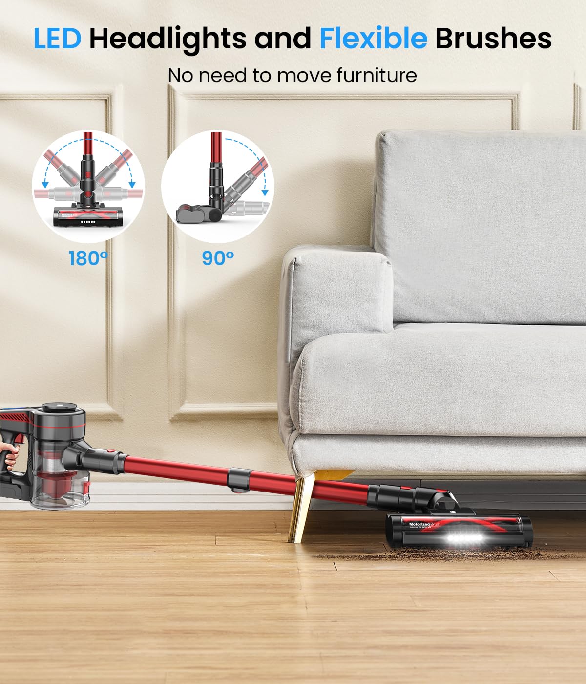 **Powerful Cordless Stick Vacuum Cleaner - 45Min Runtime, 1.5L Dust Cup, Anti-Tangle & 6-in-1 for Hardwood Floors, Carpets & Pet Hair - Ideal for Home Cleaning & Pet Owners**