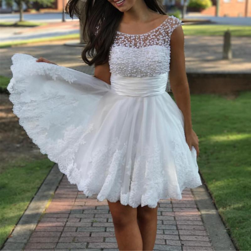 Elegant White Lace A-Line Cap Sleeve Homecoming Dress with Pearl Beading - Perfect for Prom, Formal Dances & Special Occasions