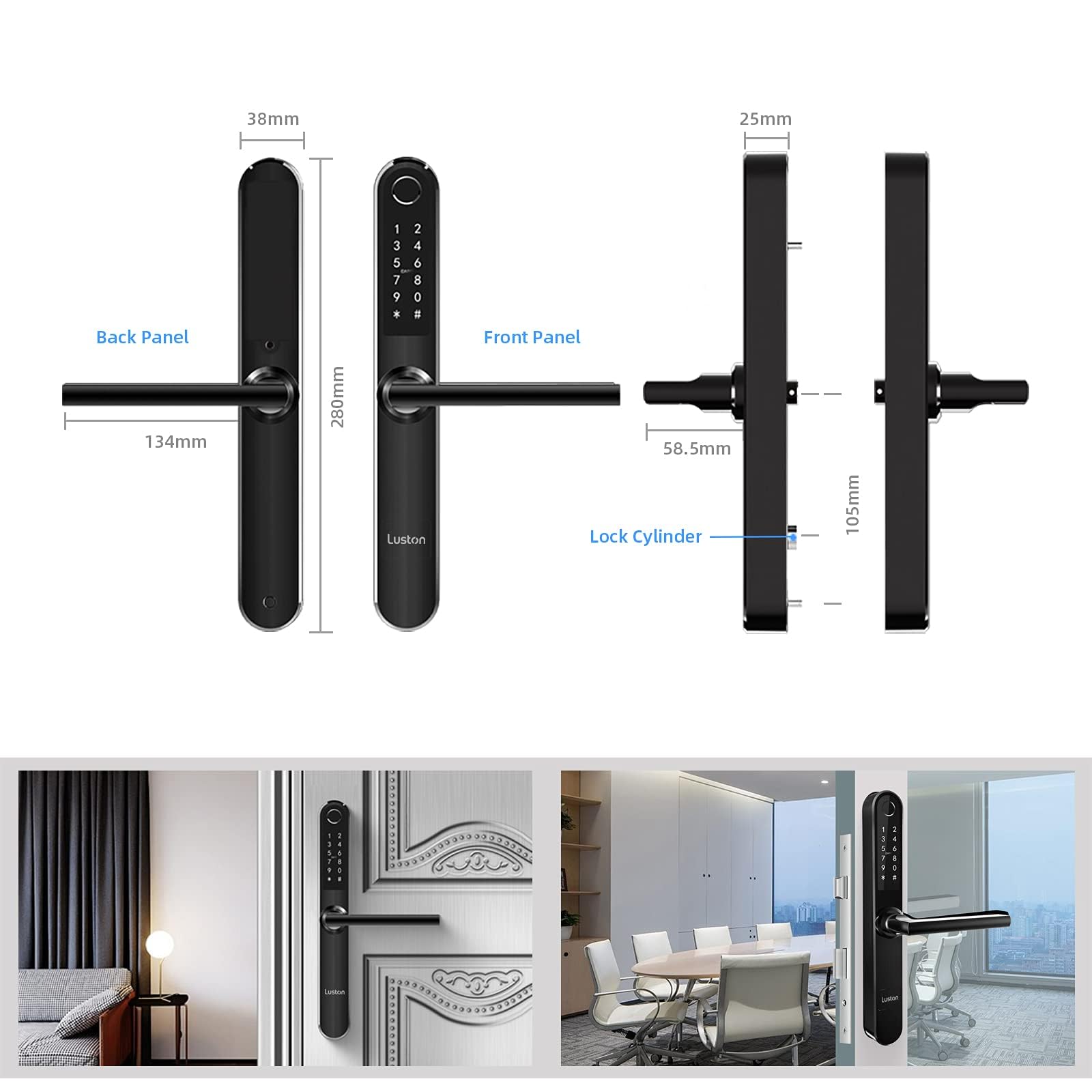 Smart Lock for Front Door - Keyless Entry WiFi Bluetooth Fingerprint Digital Keypad - Stainless Steel Waterproof Mortise Lock with Handle (Black) - Perfect for Home Security & Smart Access Control