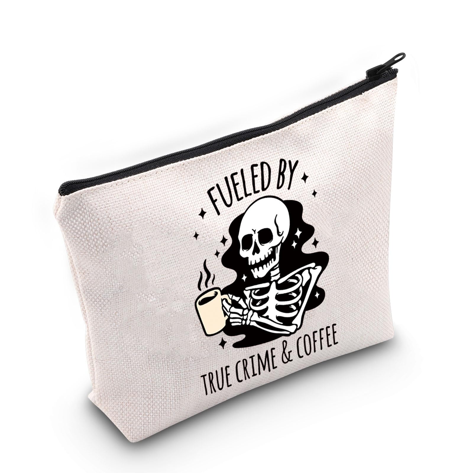 TOBGBE True Crime Inspired Coffee Zipper Pouch - Horror Makeup Bag for Cosmetics & Travel Accessories - Perfect Gift for True Crime Fans & Coffee Lovers (Crime Coffee Design)