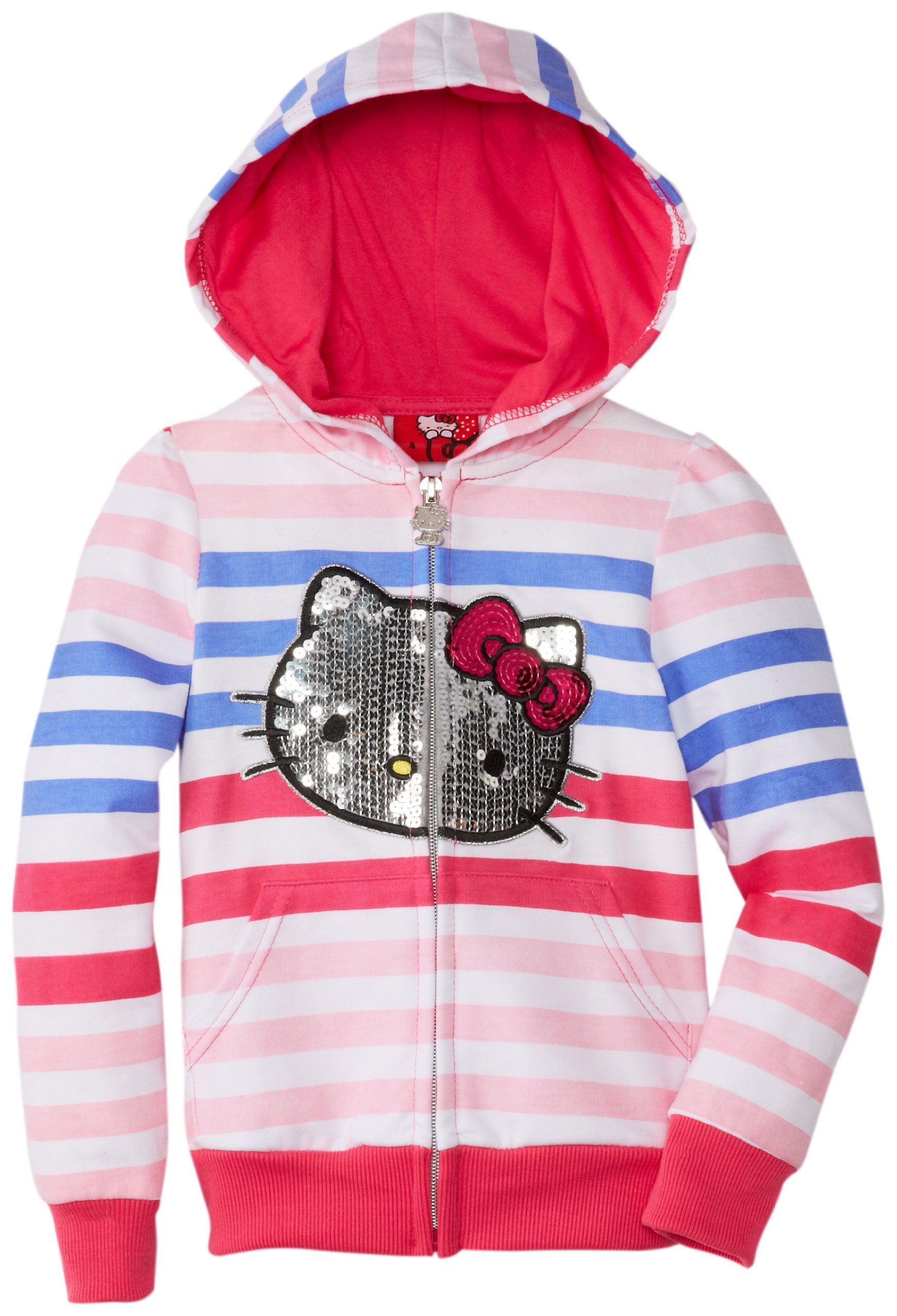Hello Kitty Girls' Striped Sequin Hoodie - Cute Kawaii Pullover for Kids & Teens - Perfect for School, Parties & Casual Wear