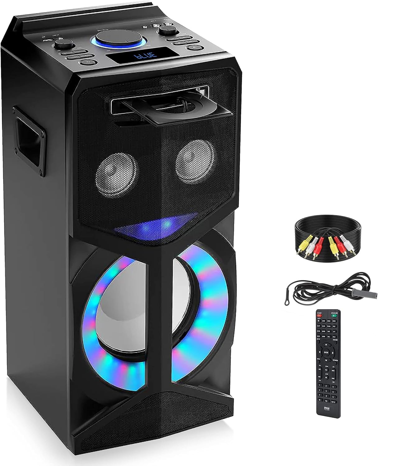 **Pyle 800W Bluetooth Karaoke PA Speaker System with DVD Player, 2 Wireless Mics, FM Radio, USB, LED Display & Remote - Perfect for Home Parties, Events & Outdoor Gatherings**