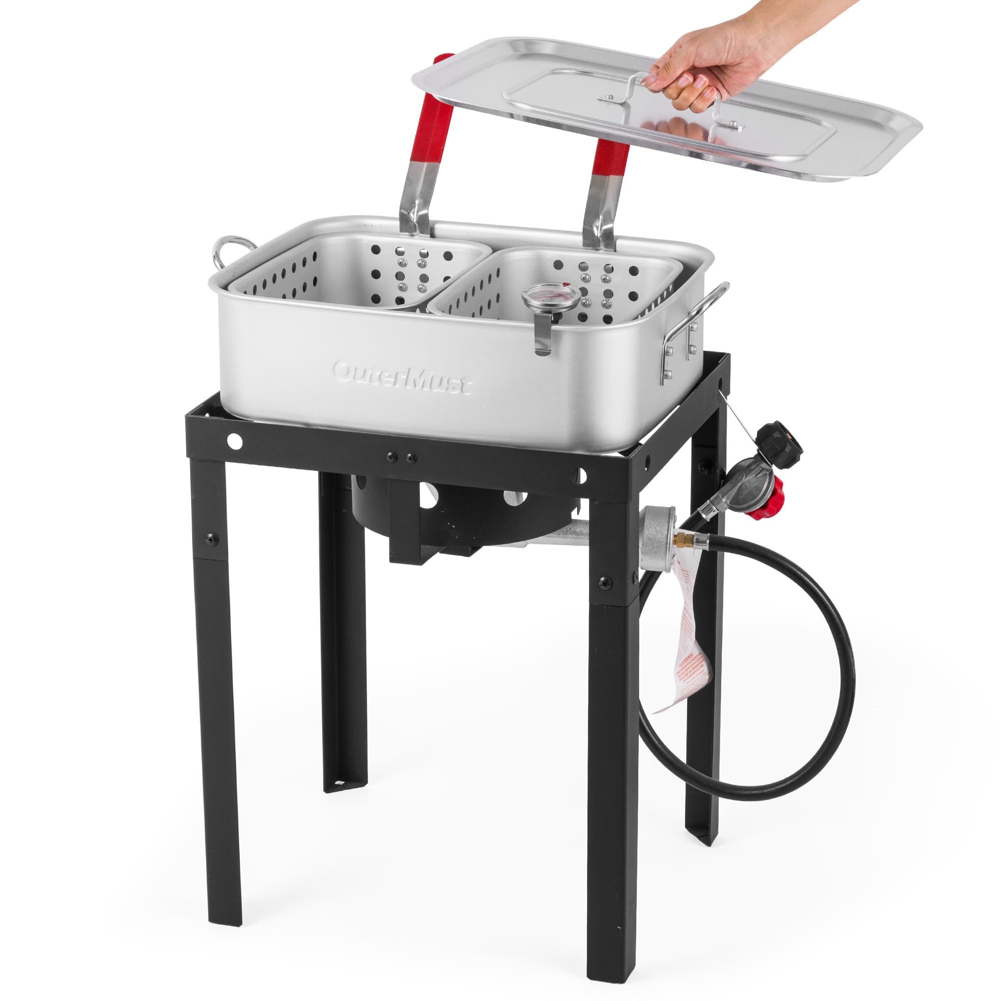 18QT Propane Deep Fryer 58K BTU with Baskets & Lid - Perfect for Outdoor Fish, Chicken Wings & Fries
