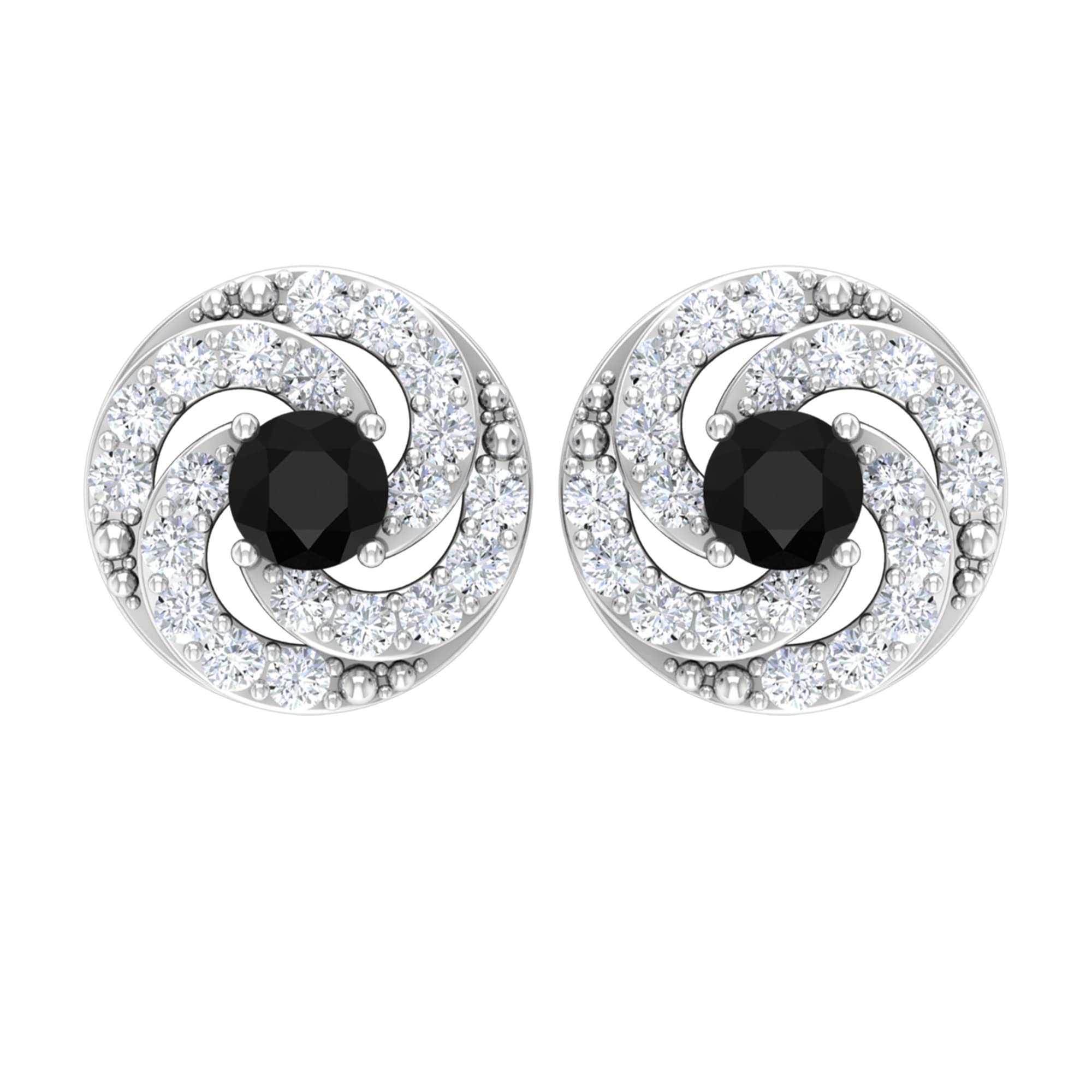1/4 CT Black Spinel and Diamond Stud Earrings in 14K Solid Gold - Elegant Swirl Design for Women, August Birthstone Jewelry | Perfect for Gifts, Parties, and Everyday Wear