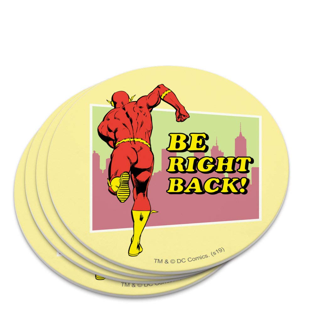 The Flash Be Right Back Novelty Coaster Set - 4-Pack Superhero Drink Coasters for Home, Office & Game Room - Perfect for DC Comics Fans & Collectors